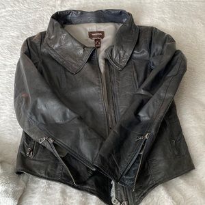 Grey Leather Jacket asymmetrical design